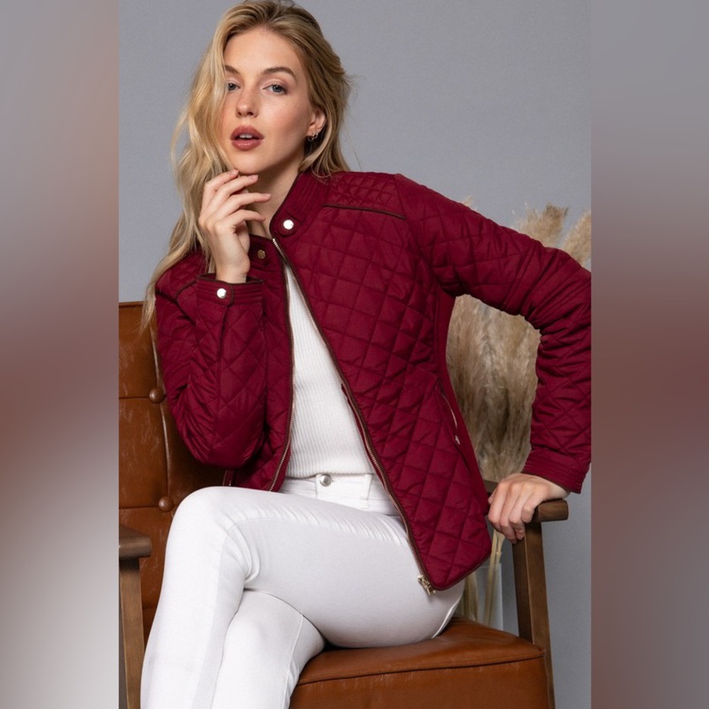 Suede Pipping Rib Quilted Padding Jacket